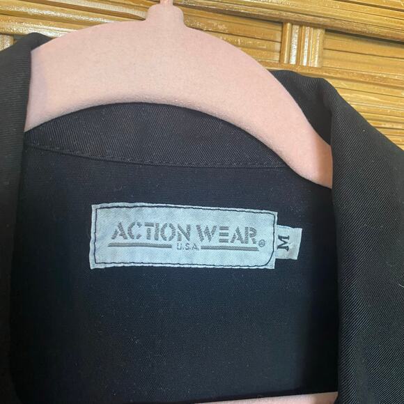 Vintage Action Wear USA Black Tencel Lyocell Embroidered Jacket shacket Medium - Picture 5 of 8